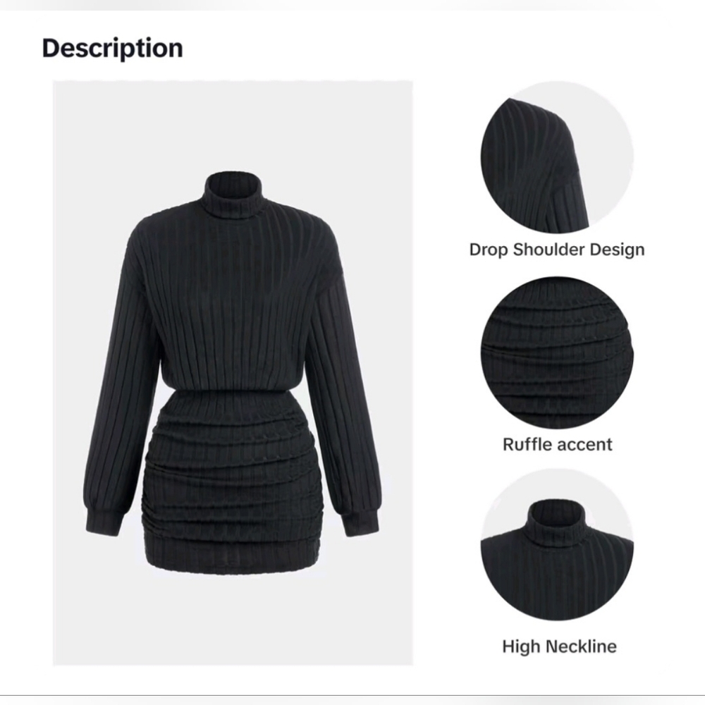 Women's Ruched Drop Shoulder Long Sleeve High Neck Dress- NEW!!! Size MEDIUM** - Picture 13 of 16